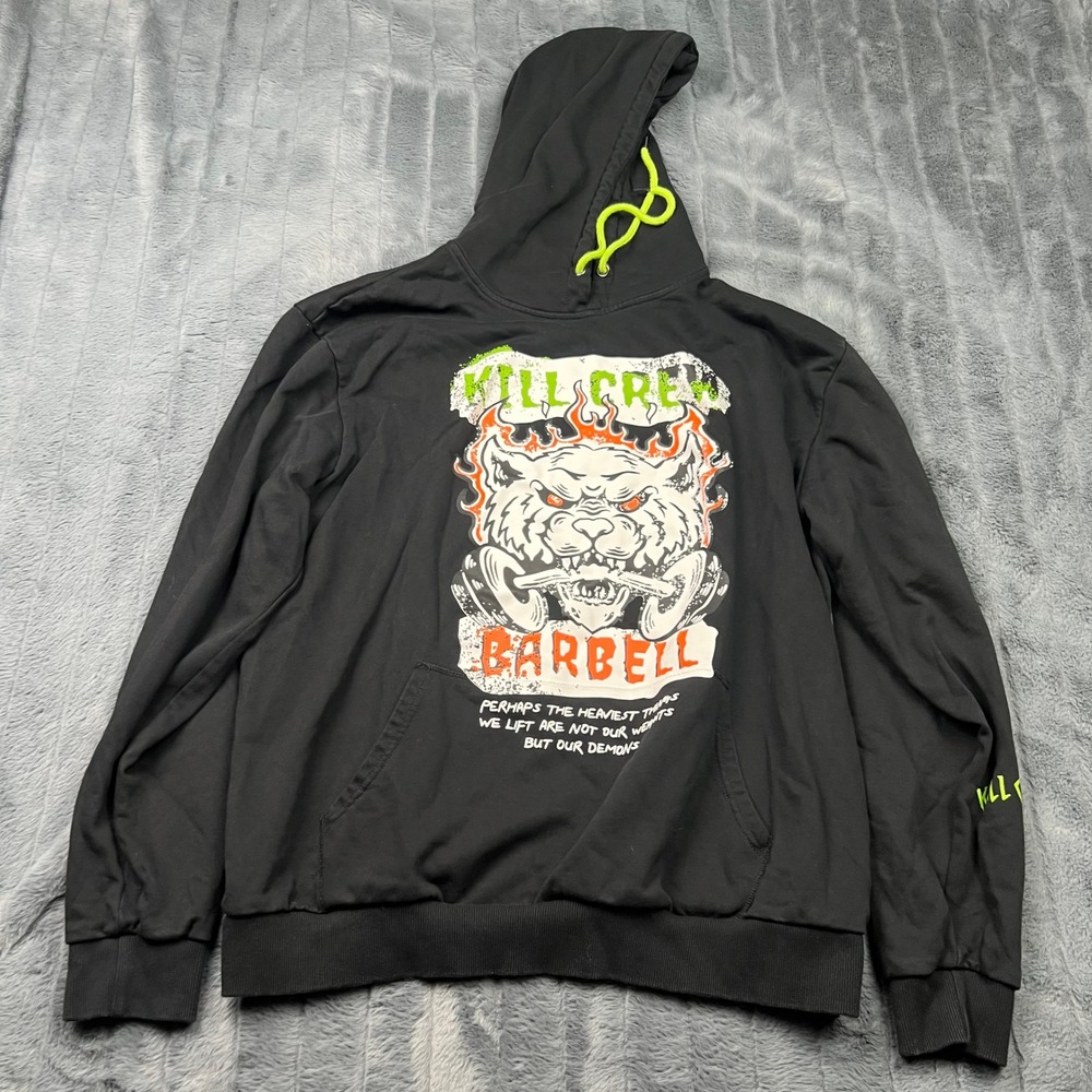 Kill Crew Barbell Wolf Hoodie Mens XL Black Porrada Series Gym Sweatshirt 14475